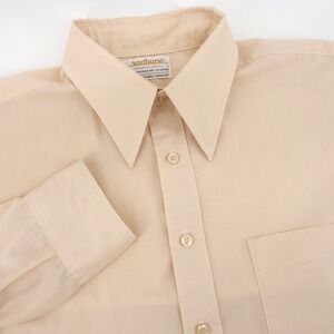Vintage 1960s Andhurst Vintage Permanent‎ Press Button Up Shirt Tan Mens 16 32 L